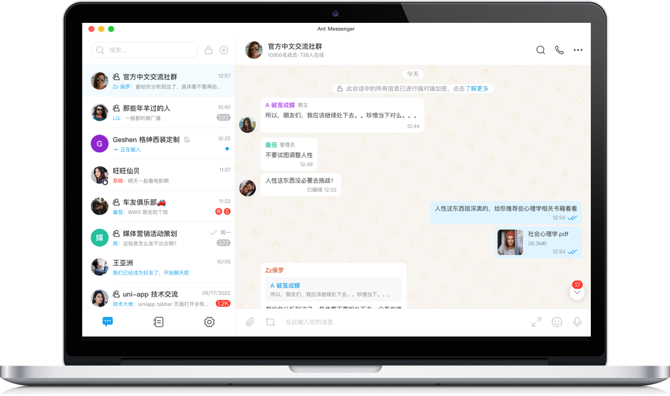 Ant电脑版聊天界面暗色模式